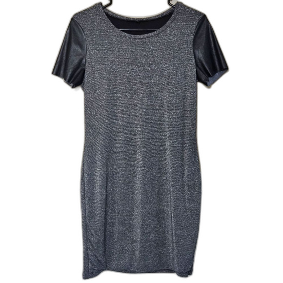 Generation LOVE MED Sparkly Midi/Mini T-Shirt Dress Faux Leather Sleeves - Picture 5 of 13